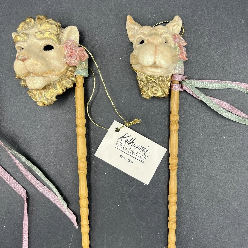 VTG Katherines Collection Ornaments Set of 3 Carnival Mask Lion Rabbit Llama
